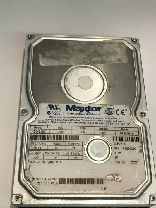 MAXTOR 90432D2 02A 14A 18A 4.3GB IDE HARD DRIVE GAS54812 aa5ib6