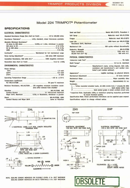 BOURNS 224P 50K OHM MULTI 22 TURN TRIMPOT 1W VARIABLE RESISTOR (x1) fbb30a26