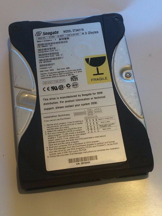 SEAGATE ST34311A 9M9002-001 FIRMWARE 6.01 IDE HARD DRIVE 4.3GB aa4ba22