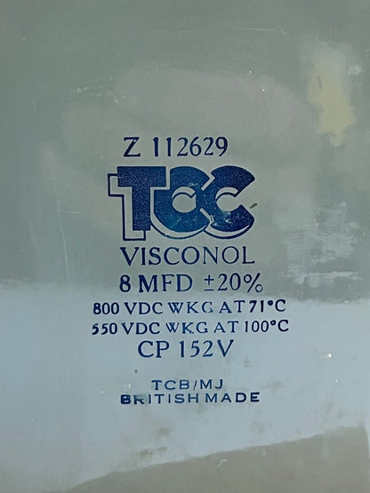 8UF 8mfd 800V PAPER IN OIL TCC VISCONOL VINTAGE CAPACITOR FD6C36
