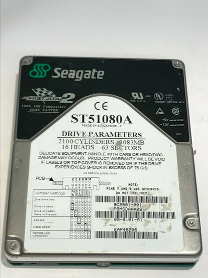 SEAGATE ST51080A 1GB IDE HARD DRIVE 9C2001-001 09-9.01-A1 PBMSDAA02 aa5gd5