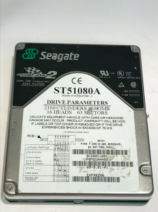SEAGATE ST51080A 1GB IDE HARD DRIVE 9C2001-001 09-9.01-A1 PBMSDAA02 aa5gd5