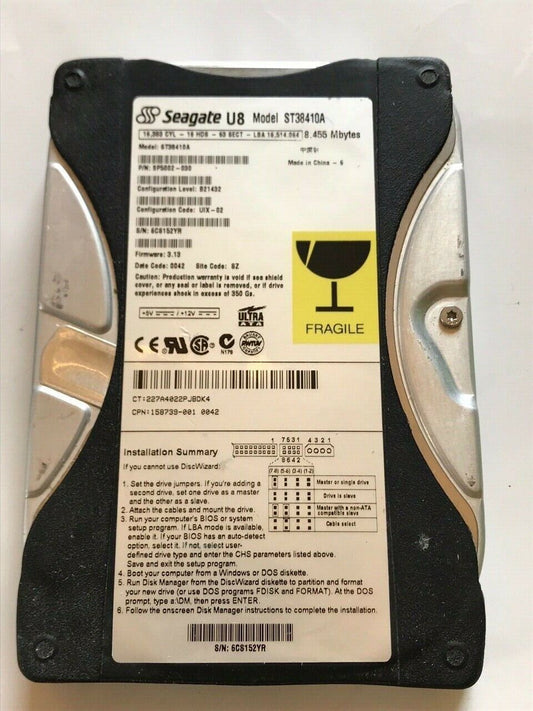 SEAGATE U8 ST38410A 9P5002-030 FIRMWARE 3.13 IDE HARD DRIVE 8.4GB aa4ac17A
