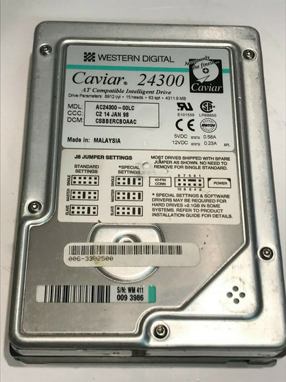 WESTERN DIGITAL CAVIAR 24300 4.3GB IDE HARD DRIVE AC24300-00LC CSBBERCBO aa5fb6