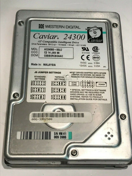WESTERN DIGITAL CAVIAR 24300 4.3GB IDE HARD DRIVE AC24300-00LC CSBBERCBO aa5fb6