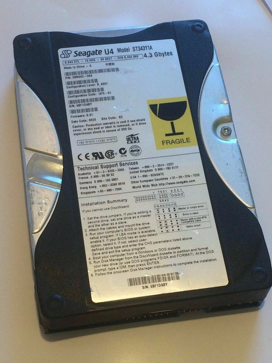 SEAGATE ST34311A 9M9002-304 FIRMWARE 8.01 IDE HARD DRIVE 4.3GB aa4ba17