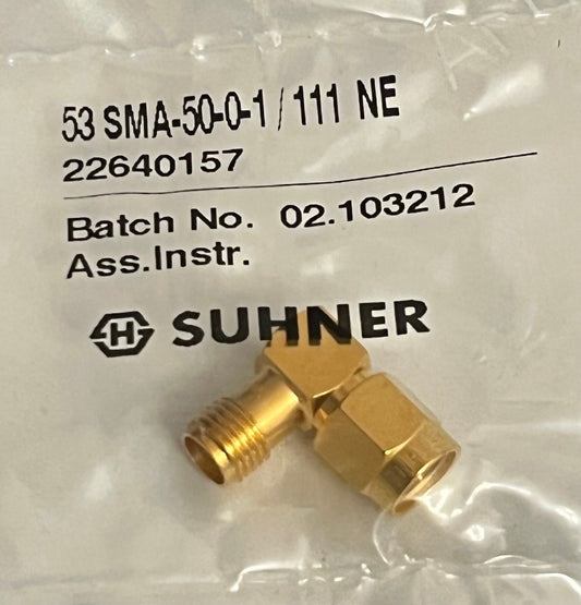 SUHNER SMA MALE TO SMA FEMALE RIGHT ANGLE RF ADAPTER 53_SMA-50-0-1/111 fd5h5