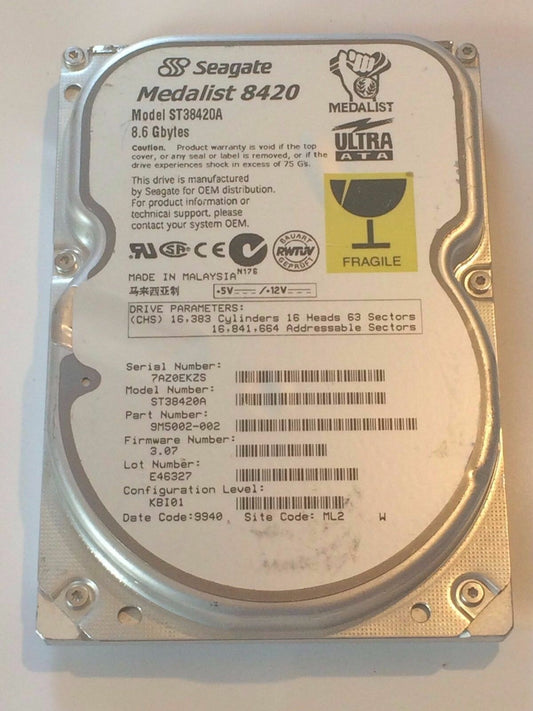 SEAGATE ST38420A 9M5002-002 FIRMWARE 3.07 IDE HARD DRIVE 8.6GB aa4bb1A