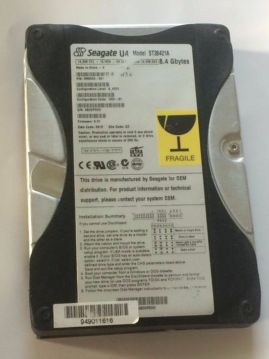 SEAGATE ST38421A 9M9004-001 FIRMWARE 6.01 IDE HARD DRIVE 8.4GB aa4bd1e