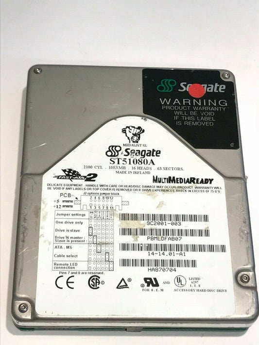 SEAGATE ST51080A 1GB IDE HARD DRIVE 9C2001-003 14-14.01-A1 PBMLDFAB07 aa5gd11