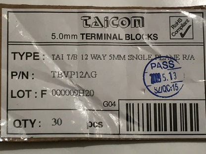 TAICOM 1 - 12 WAY BIG STACKABLE PCB TERMINAL BLOCK CONNECTOR 5mm PITCH 20A blb64