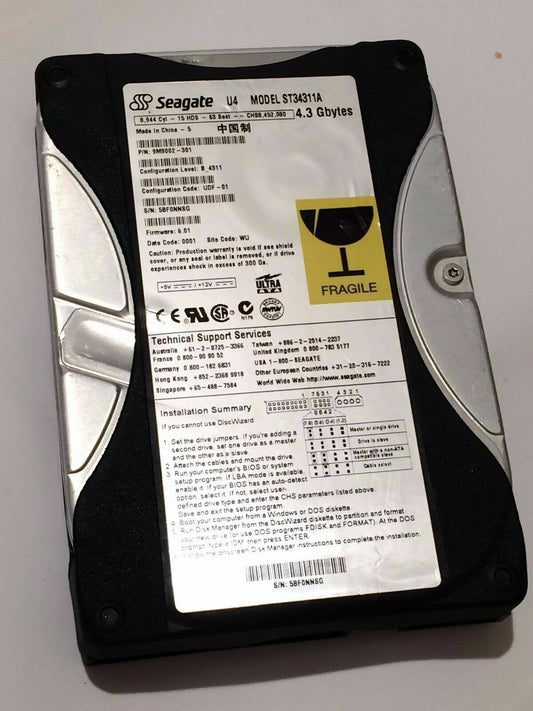 SEAGATE ST34311A 9M9002-301 FIRMWARE 6.01 IDE HARD DRIVE 4.3GB aa4ad10