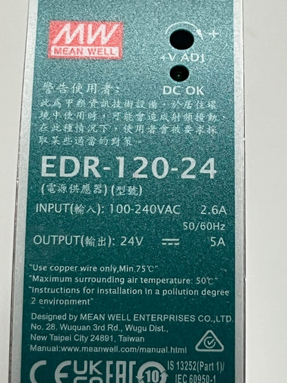 MEAN WELL EDR-120-24 24V 5A DIN RAIL MOUNT PSU RS 122-2208 fd1d30