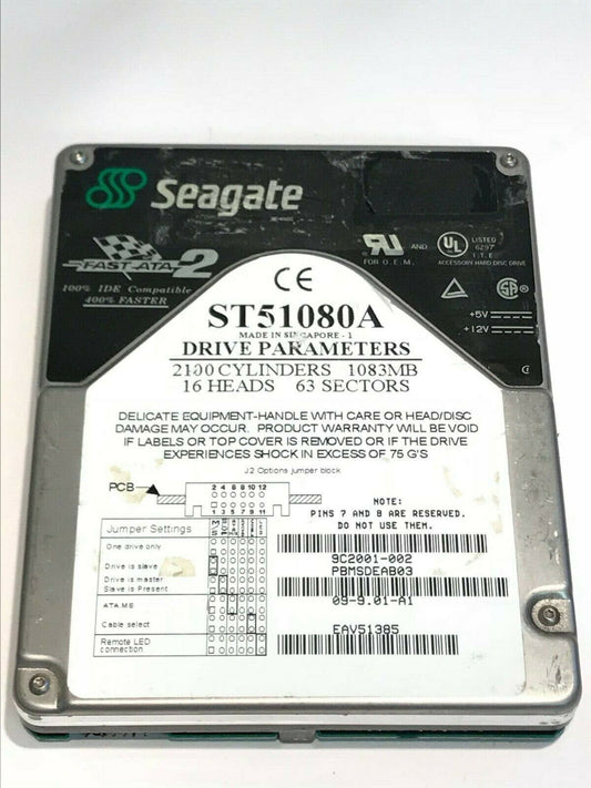 SEAGATE ST51080A 1GB IDE HARD DRIVE 9C2001-002 09-9.01-A1 PBMSDEAB03 aa5gd6