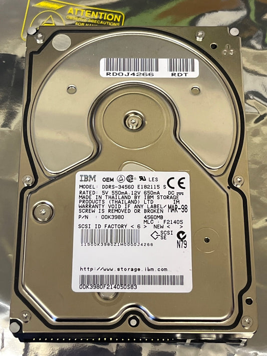 IBM DDRS-34560 00K3980 4560MB 50-PIN SCSI DRIVE ad2J40