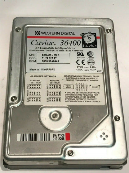 WESTERN DIGITAL CAVIAR 36400 6.4GB IDE HARD DRIVE AC36400-00LC BSCBLIBAOA aa5fb8