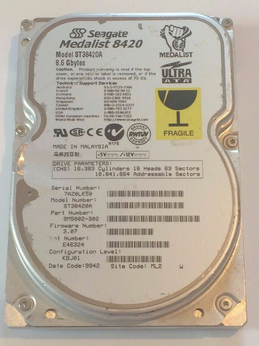 SEAGATE ST38420A 9M5002-302 FIRMWARE 3.07 IDE HARD DRIVE 8.6GB aa4bb1