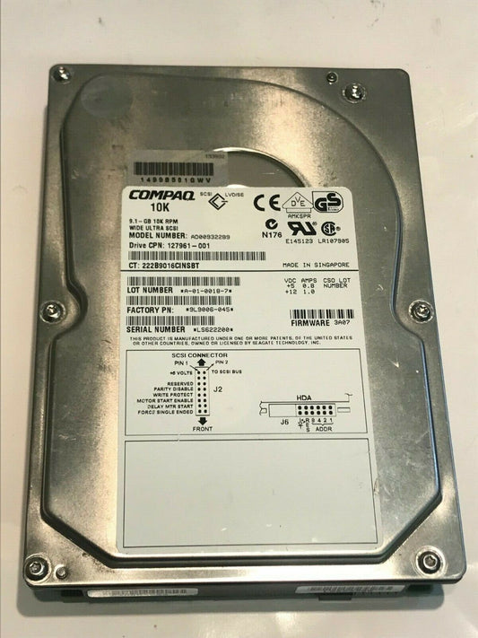 COMPAQ AD009322B9 9.1GB SCSI ULTRA HARD DRIVE 9L9006-045 3A07 aa5ga5