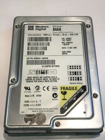 WESTERN DIGITAL CAVIAR 84AA 8.4GB IDE HARD DRIVE WD84AA-00AFAO RSBBBQFHO aa5fd7A