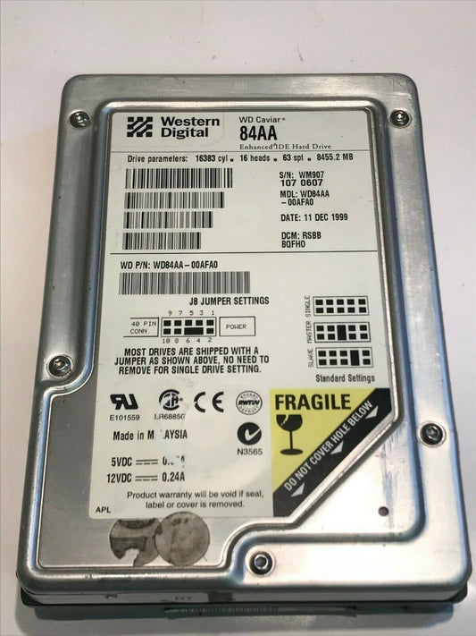 WESTERN DIGITAL CAVIAR 84AA 8.4GB IDE HARD DRIVE WD84AA-00AFAO RSBBBQFHO aa5fd7A