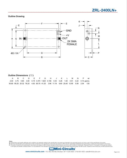 MINI-CIRCUITS ZRL-2400LN+ LOW NOISE 1 - 2.4Ghz +39dBm RF AMPLIFIER ae1w50