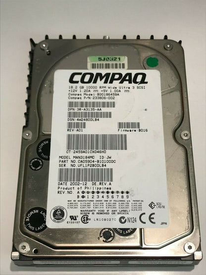 FUJITSU MAN3184MC 18.2GB SCSI 3 HARD DRIVE CAO5904-B10100DC B016 aa5ha1A