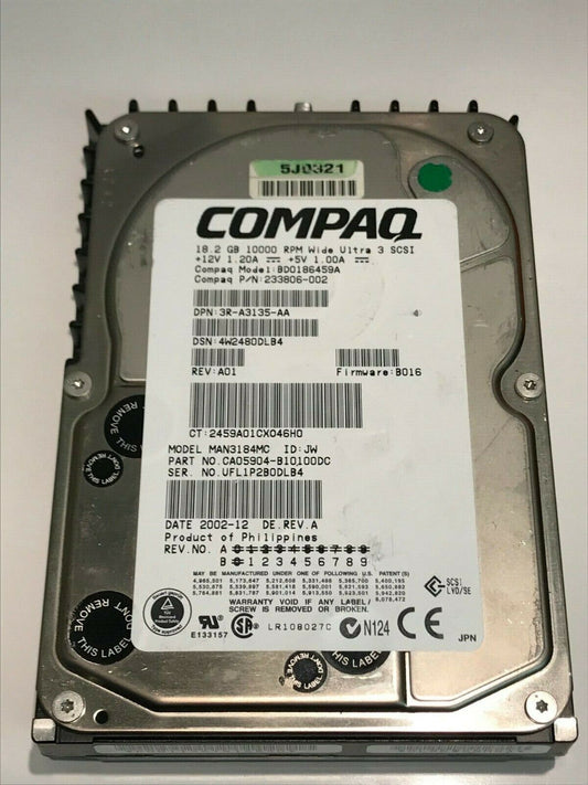 FUJITSU MAN3184MC 18.2GB SCSI 3 HARD DRIVE CAO5904-B10100DC B016 aa5ha1A