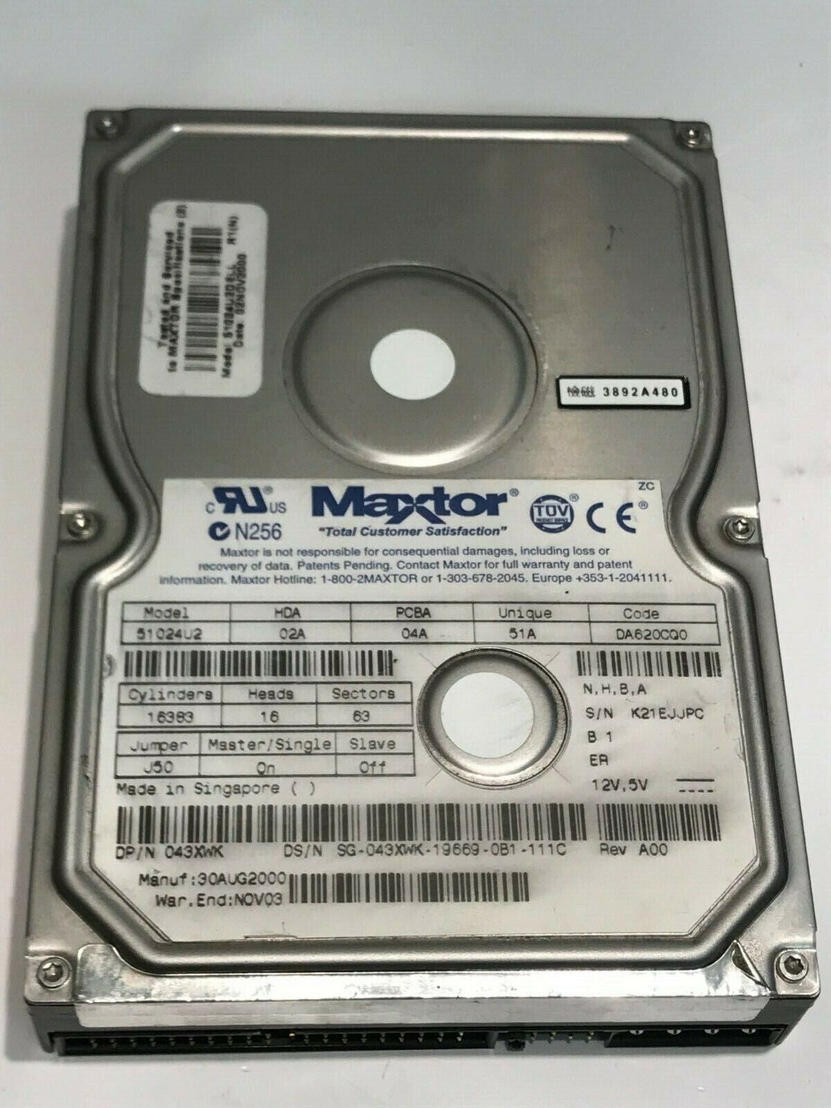 MAXTOR 51024U2 02A 04A 51A DA620CQ0 10.2GB IDE HARD DRIVE aa5fb5C