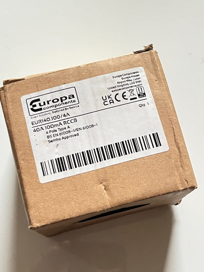 EUROPA EUR140.100/4A 4 POLE 40A 100mA RCCB BREAKER NEW BOXED fd1d39