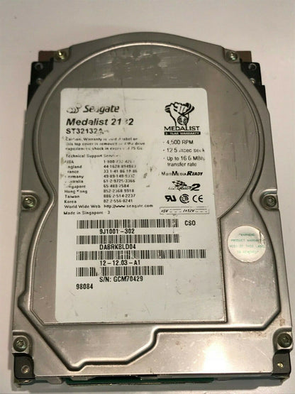 SEAGATE ST32132A 2.1GB IDE HARD DRIVE 9J1001-302 DABRKBLD04 aa5ha7