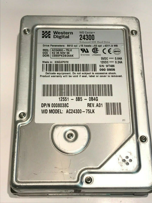 WESTERN DIGITAL CAVIAR 24300 4.3GB IDE HARD DRIVE AC24300-75LK CSBBPKDBOA aa5fb4