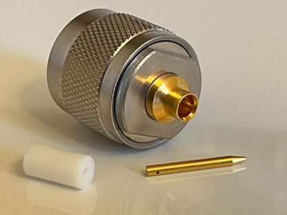 SUHNER 50 OHM N TYPE MALE CONNECTOR FOR SMALL COAX & .141 SEMI RIGID fd5h4