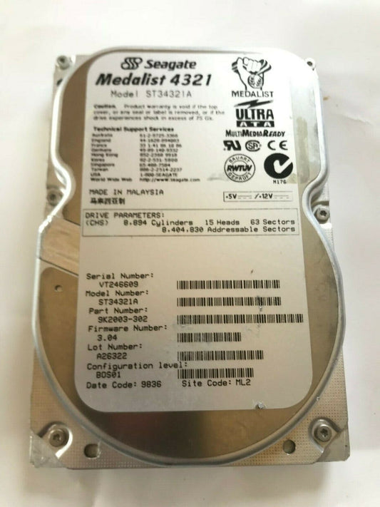 SEAGATE ST34321A 9K2003-302 FIRMWARE 3.04 IDE HARD DRIVE 4.3GB aa4ab1c