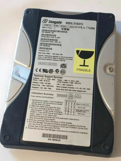 SEAGATE ST36421A 9M9003-301 A_4331 FIRMWARE 6.01 IDE HARD DRIVE 6.4GB aa4aa2