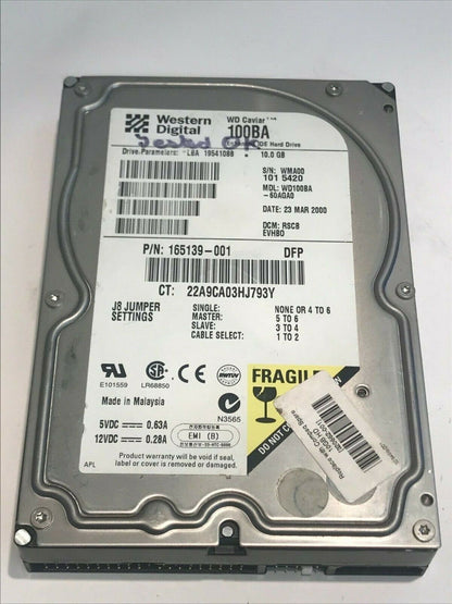 WESTERN DIGITAL CAVIAR 100BA 10GB IDE HARD DRIVE WD100BA-60AGA0 RSCBEVHBO aa5fc3