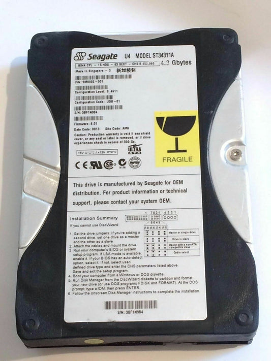 SEAGATE ST34311A 9M9002-001 FIRMWARE 6.01 IDE HARD DRIVE 4.3GB aa4ad1