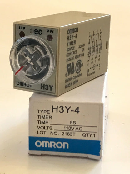 H3Y-4 110V AC MINIATURE PLUG IN TIMER 14 PIN 0.2 - 5 SECONDS 4 POLE 4PCO ac1x9
