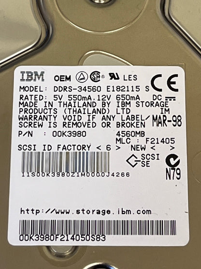 IBM DDRS-34560 00K3980 4560MB 50-PIN SCSI DRIVE ad2J40