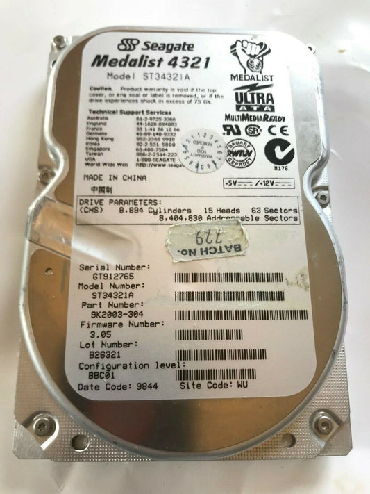 SEAGATE ST34321A 9K2003-304 FIRMWARE 3.05 IDE HARD DRIVE 4.3GB aa4ab1d