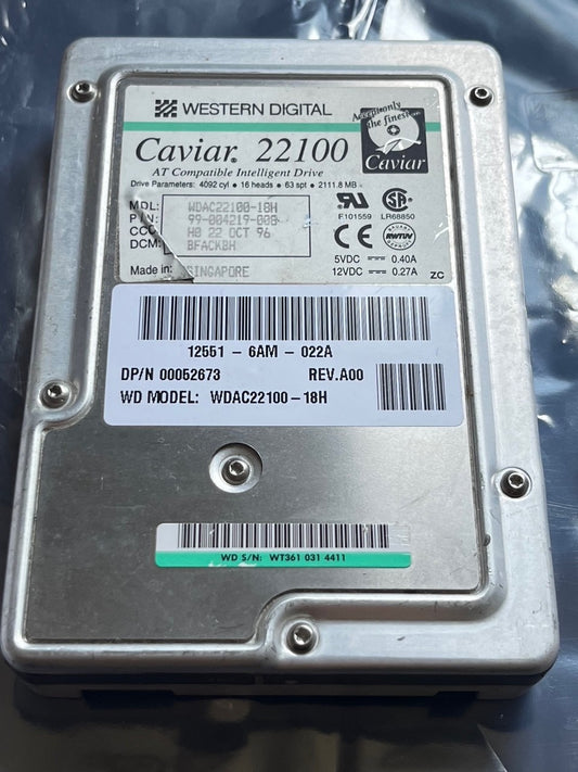 WESTERN DIGITAL CAVIAR 22100 WDAC22100-18H 2.1GB 99-004219 IDE HARD DISC FD2B5