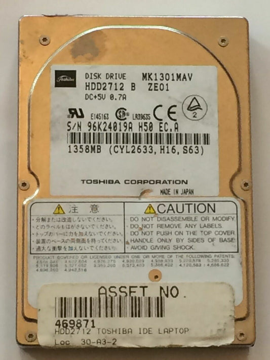 TOSHIBA HDD2712 B 2.5 INCH 12.5MM 1358MB HARD DISC DRIVE MK1301MAV fbc1f6
