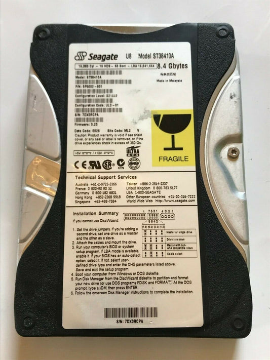 SEAGATE U8 ST38410A 9P5002-801 FIRMWARE 3.20 IDE HARD DRIVE 8.4GB aa4ac17