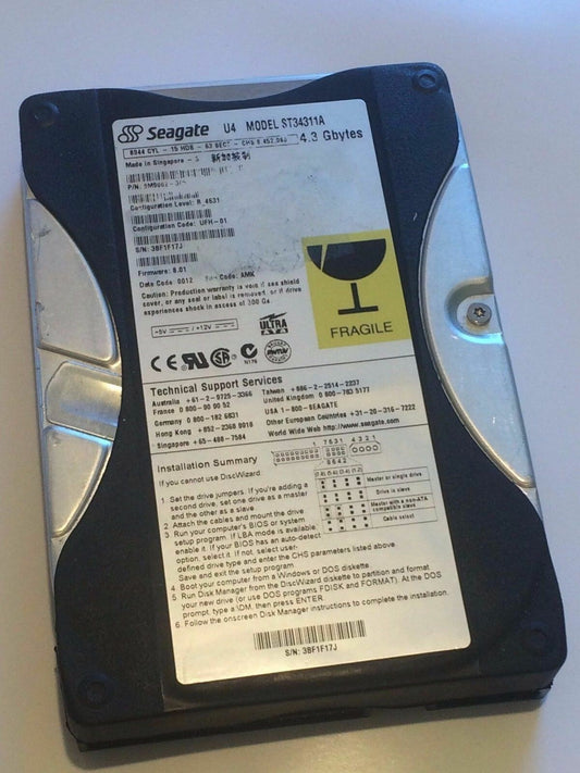 SEAGATE ST34311A 9M9002-305 FIRMWARE 8.01 IDE HARD DRIVE 4.3GB aa4ba14