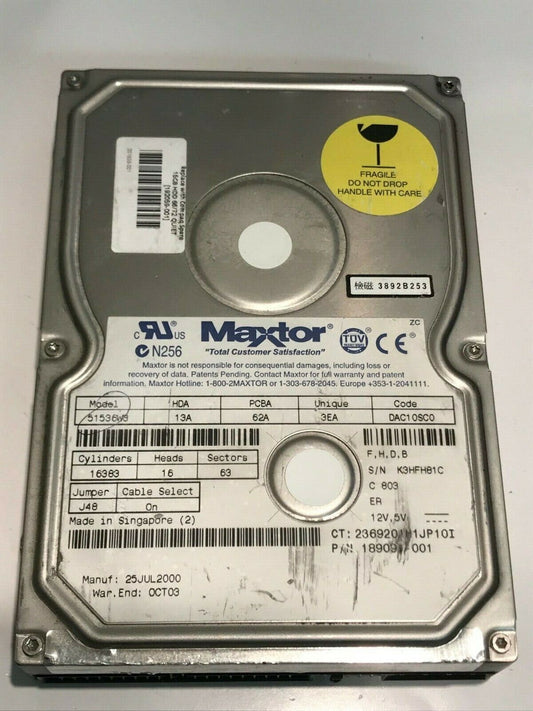 MAXTOR 51536W3 13A 62A 3EA DAC10SC0 15GB IDE HARD DRIVE aa5ge6