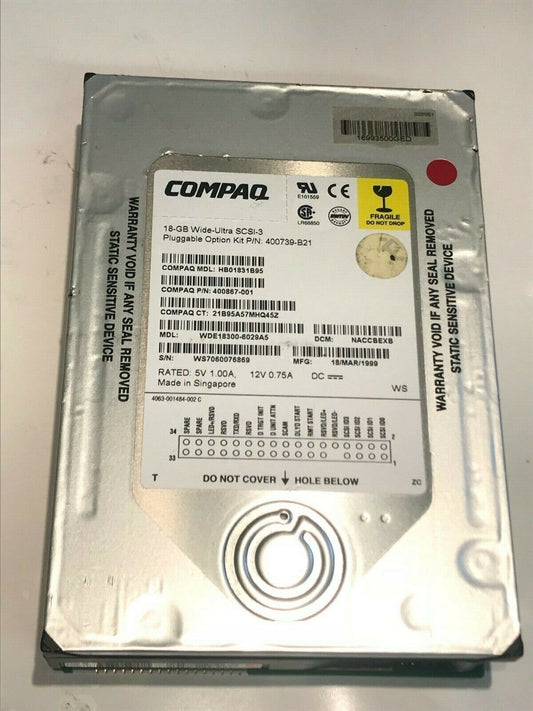 COMPAQ HB01831B95 18GB SCSI 3 HARD DRIVE 400867-001 WDE18300-6029A5 aa5ga2