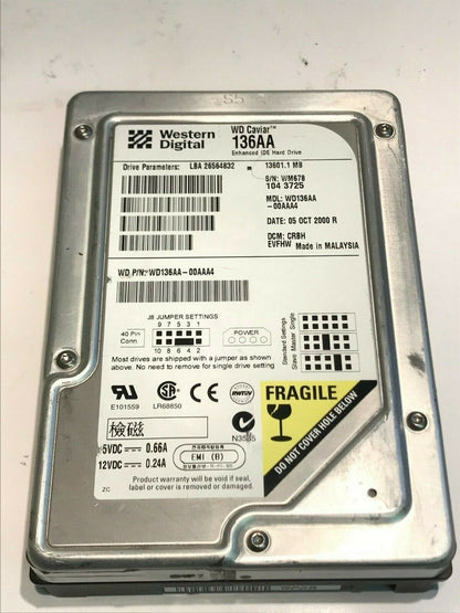 WESTERN DIGITAL CAVIAR 136AA 13.6GB IDE HARD DRIVE WD136AA-00AAA4 CRBHEVF aa5fe7