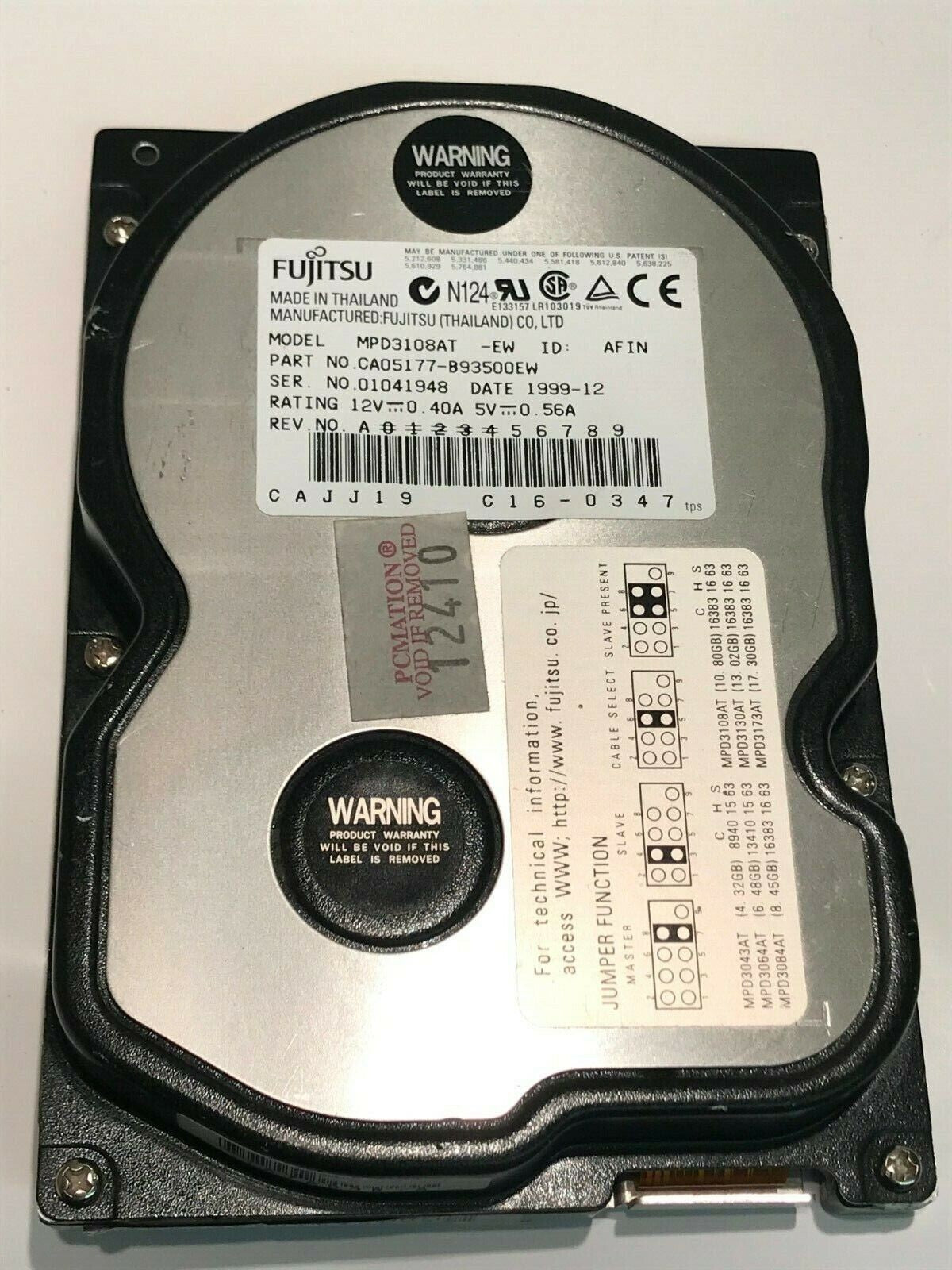 FUJITSU MPD3108AT -EW 10.8GB IDE HARD DRIVE CAO5177-B93500EW aa5fe16