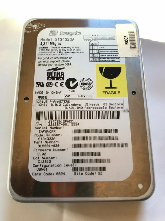 SEAGATE ST34323A 9L5001-030 FIRMWARE 3.02 IDE HARD DRIVE 4.3GB aa4ab2