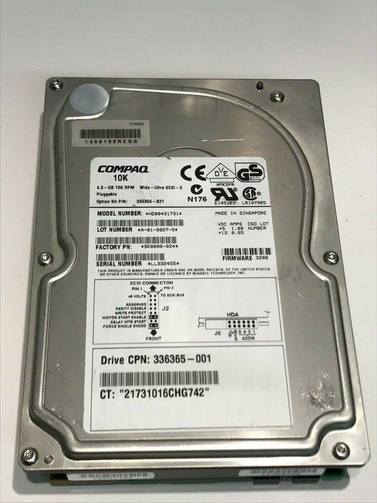 COMPAQ HD00431731 9K8006-024 3208 4.3GB SCSI 3 ULTRA HARD DRIVE aa5ie2