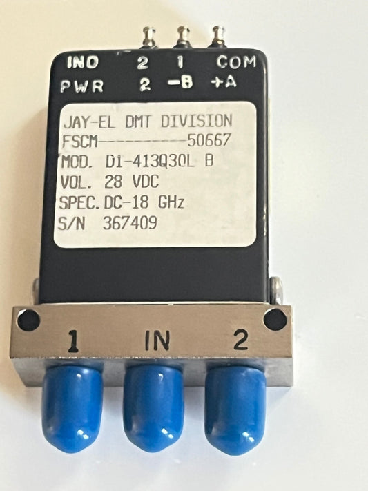JAY-EL D1-413Q30L RF SMA FAIL SAFE COAX SWITCH 18GHz 28Vdc SPDT AD2N29